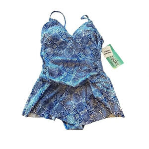 NWT Womens Blue One Piece Skirt Tummy Control Swimsuit Size 10